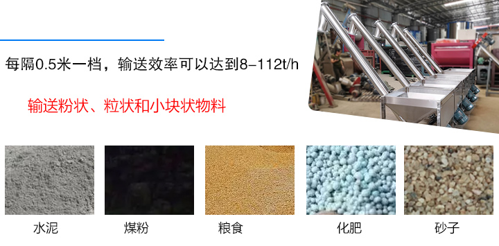 輸送粉狀、粒狀和小塊狀物料，如水泥、煤粉、糧食、化肥、灰渣、砂子等